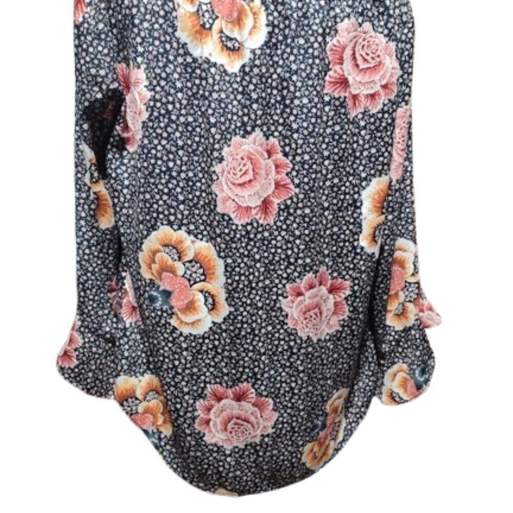 Loft Outlet Flowing Sleeves Floral Polyester Round Neck Blouse Women's Size Med. - Picture 6 of 13